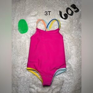 Bright Pink Toddler Swimsuit with Multicolor Straps